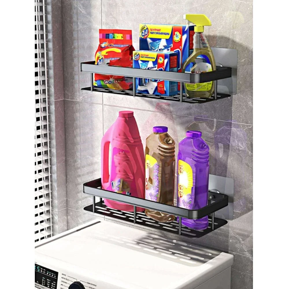 🆕 1pc Adhesive Black Shower Caddy, Bathroom Shelf, Toiletry Organizer Rack